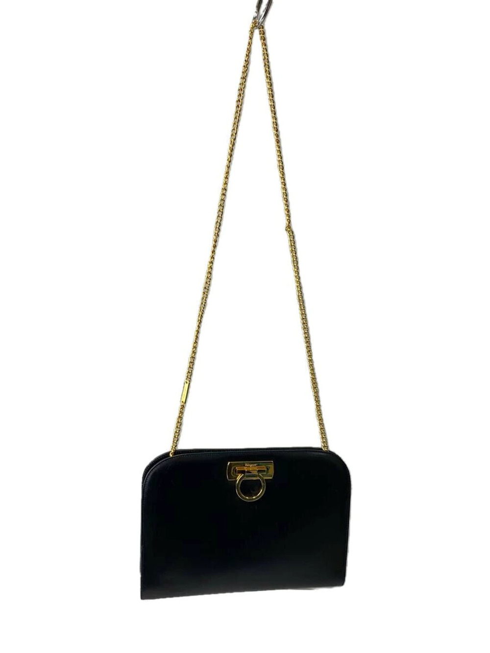 Salvatore Ferragamo Gancini Chain Shoulder Bag Leather Black